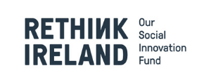 a black and white logo for rethink Ireland