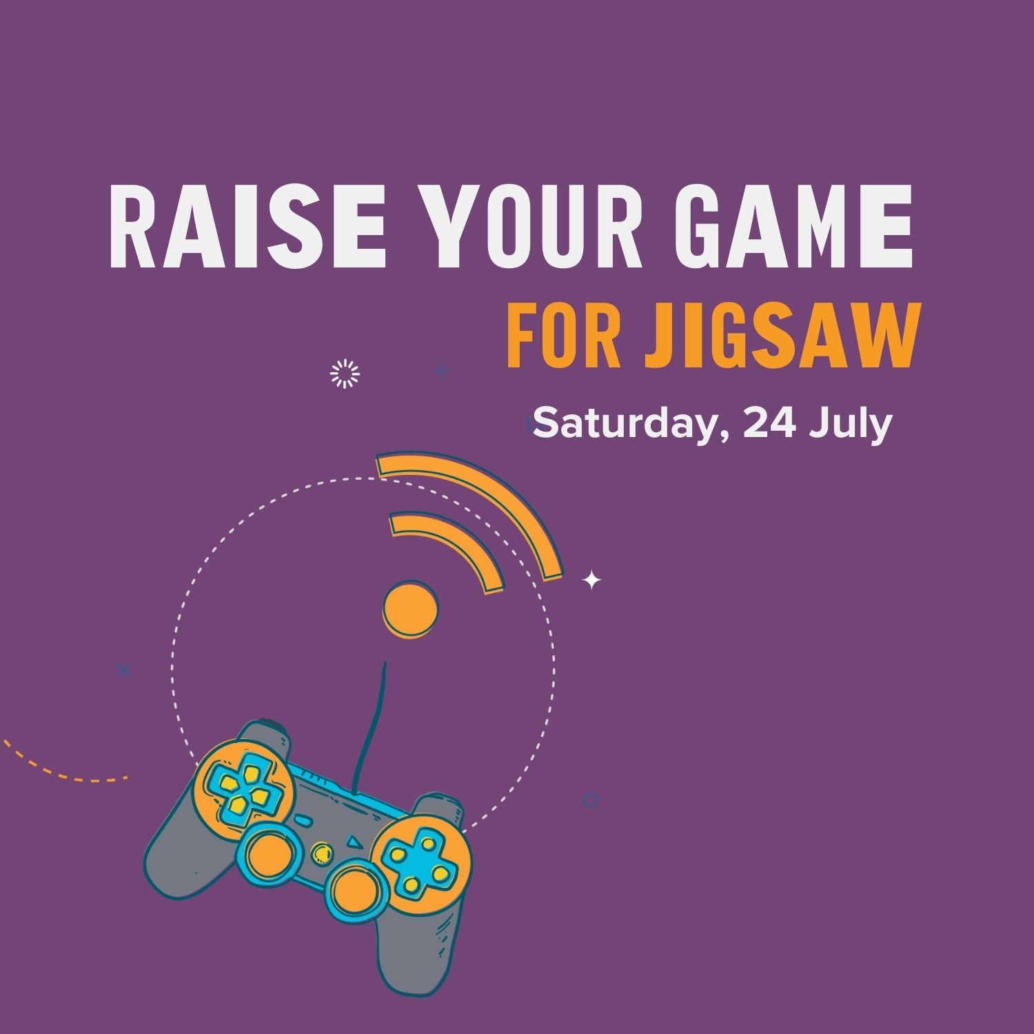 raise your game for jigsaw logo with game controller