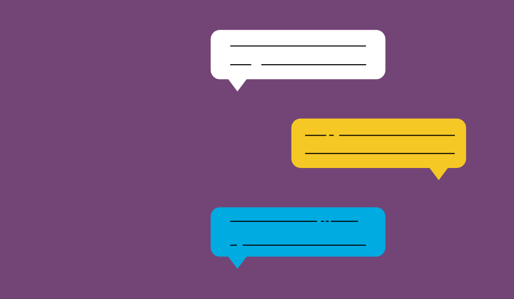 Three speech bubbles, all different colours