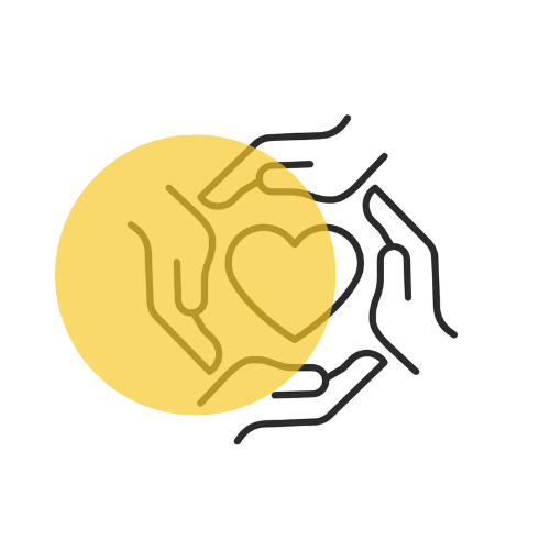 3 hands surrounding a heart yellow